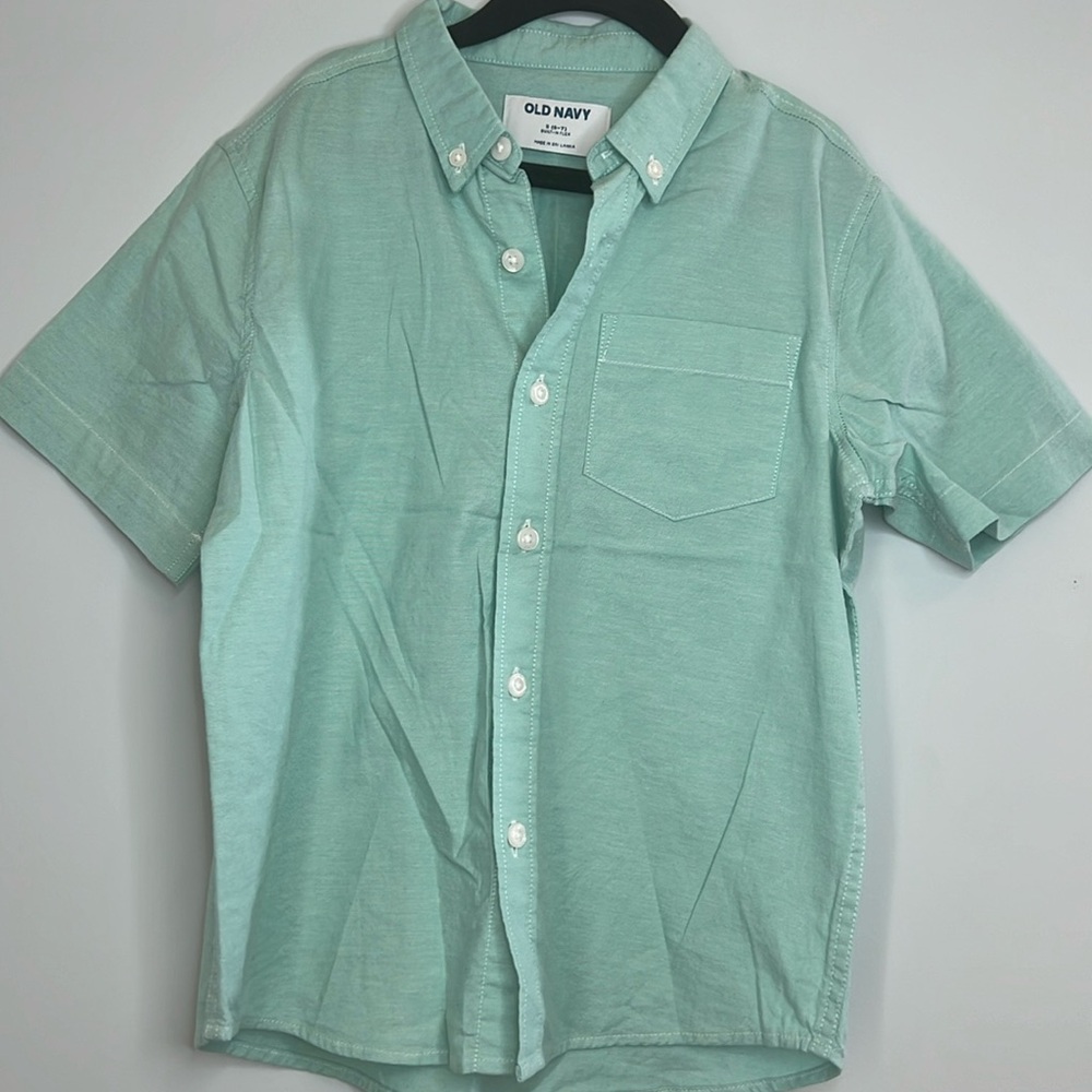 Old Navy Kids‎ Short Sleeve Teal Button Down Cotton Dress Shirt Boys Size Small